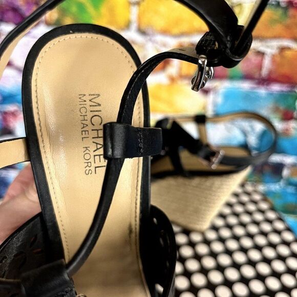 Michael Michael Kors Leather Upper Espadrille Wedge Cut Out Sandals 7.5 - Picture 9 of 10
